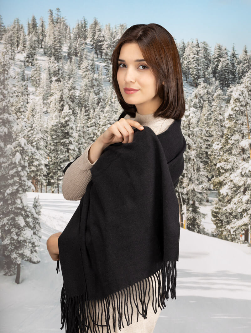 Écharpe Pashmina Unie CJ Apparel - Bleu - 203x70 Cm (avec Franges) - 52% Acrylique, 48% Viscose - Qualité 'seconds'