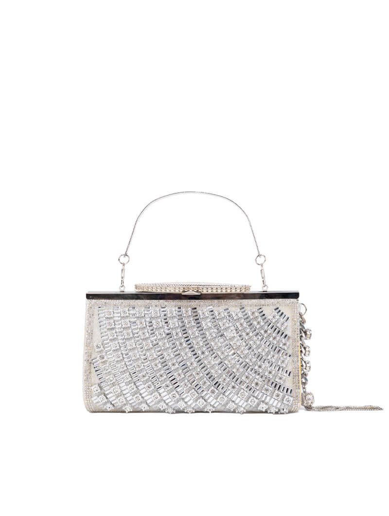 Sac De Soirée Next En Satin Chocolat - Rosace Plissée - Taille Moyenne - Occasion Très Bon État