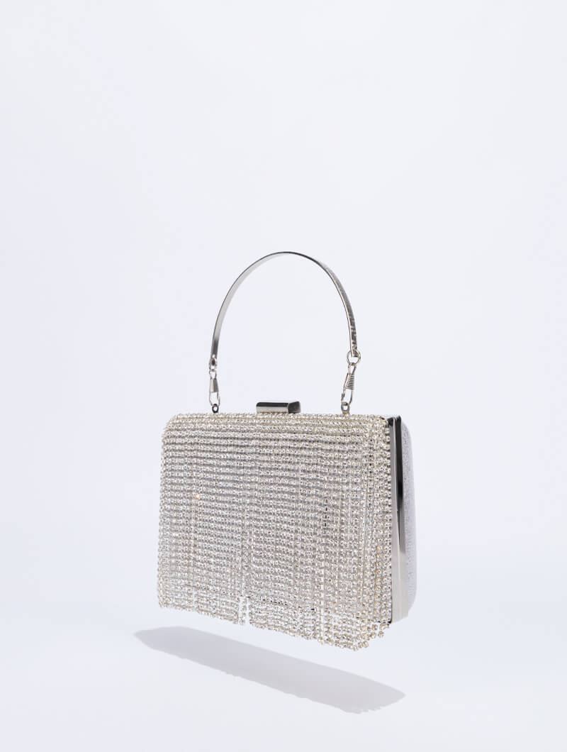 Sac De Soirée Diamanté Argenté - Pochette Femme Vintage Avec Chaîne Amovible